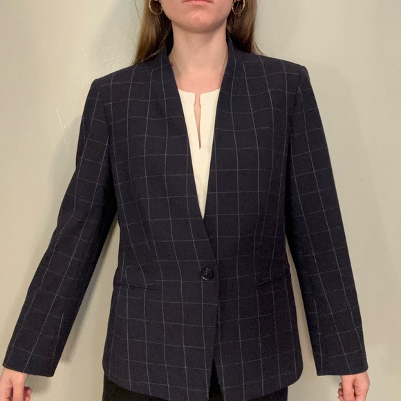 Ann Taylor Navy Checkered Blazer - Picture 3 of 8